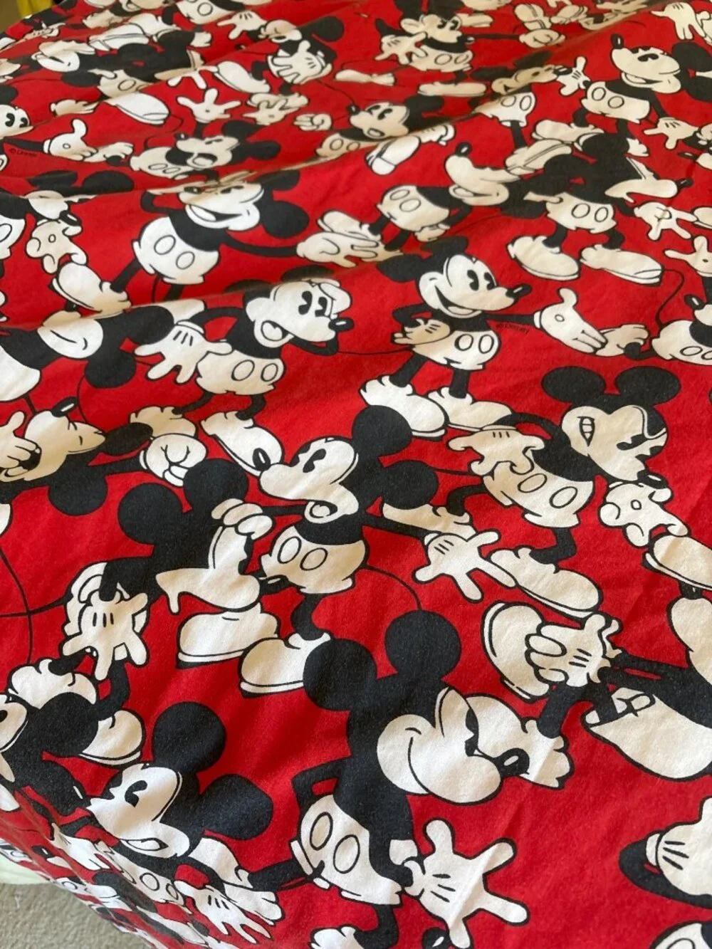 Disney Mickey Mouse Twin Flat Sheet Red Black White Vintage Cutter